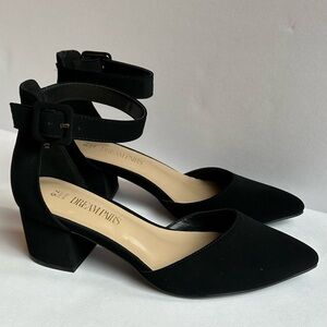 Dream Pairs Black Faux Suede Block Heel Ankle Strap Pointed Toe Pumps Sz 7.5M